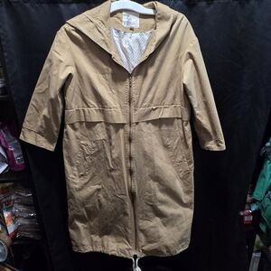 Zimo Womens Khaki Long Utility Zip Up Hooded Jacket Sz M Oversized Mori Gorpcore